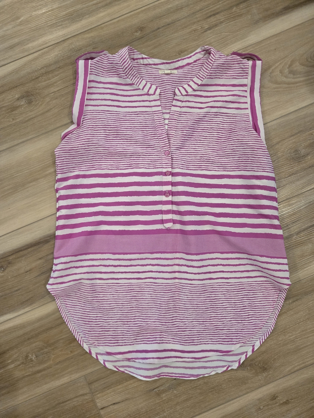 Antilia Femme Pink and White Striped Sleeveless Top